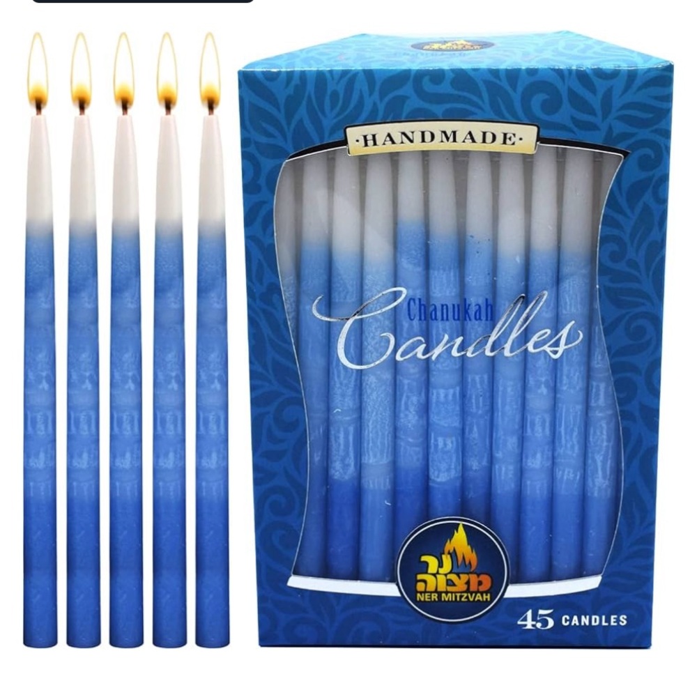 Ner Mitzvah Driples Chanukah Candles, Decorated Ombre Blue White Hanukkah Candle